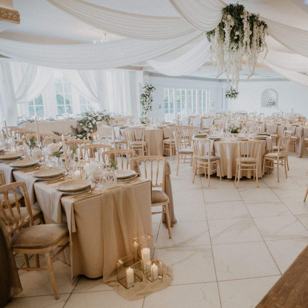 The Grand Ballroom is a large capacity wedding hall, seating up to 300 guests.