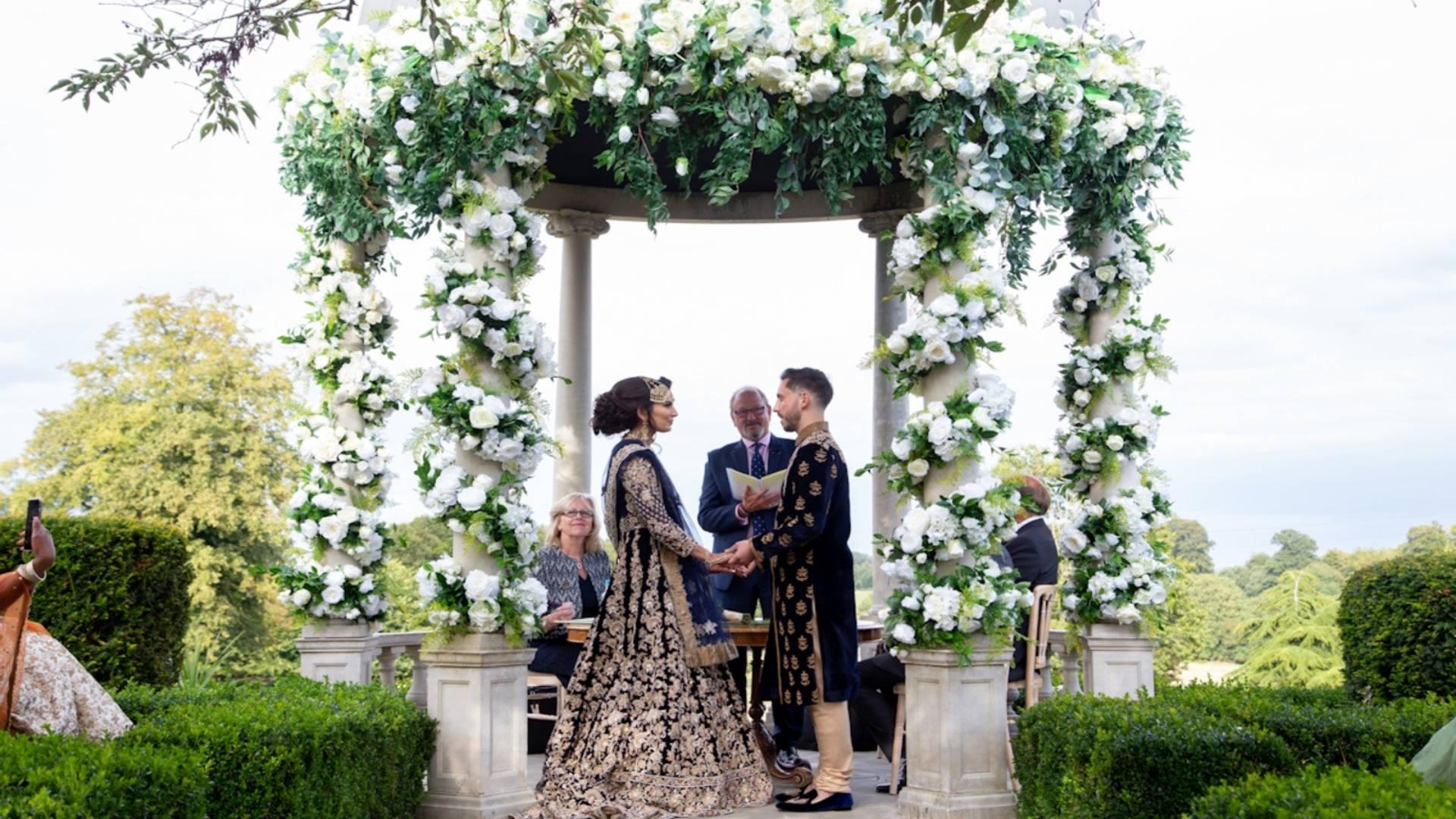 Beautiful Asian Wedding taking place at Froyle Park's iconic outdoor ceremony location, the Dome.