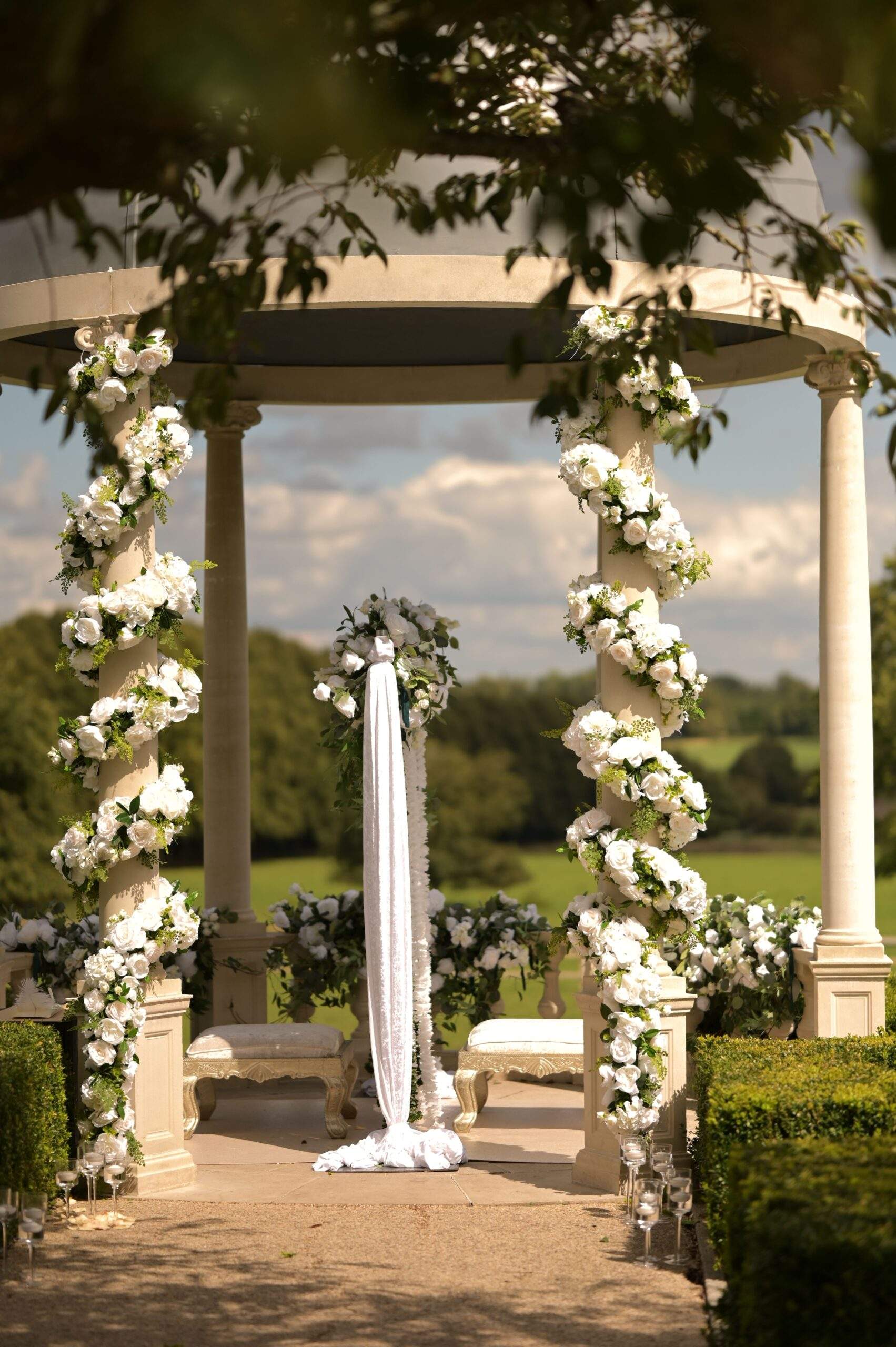 A beautiful outdoor Nikkah setup for a Muslim wedding at Froyle Park in Hampshire.