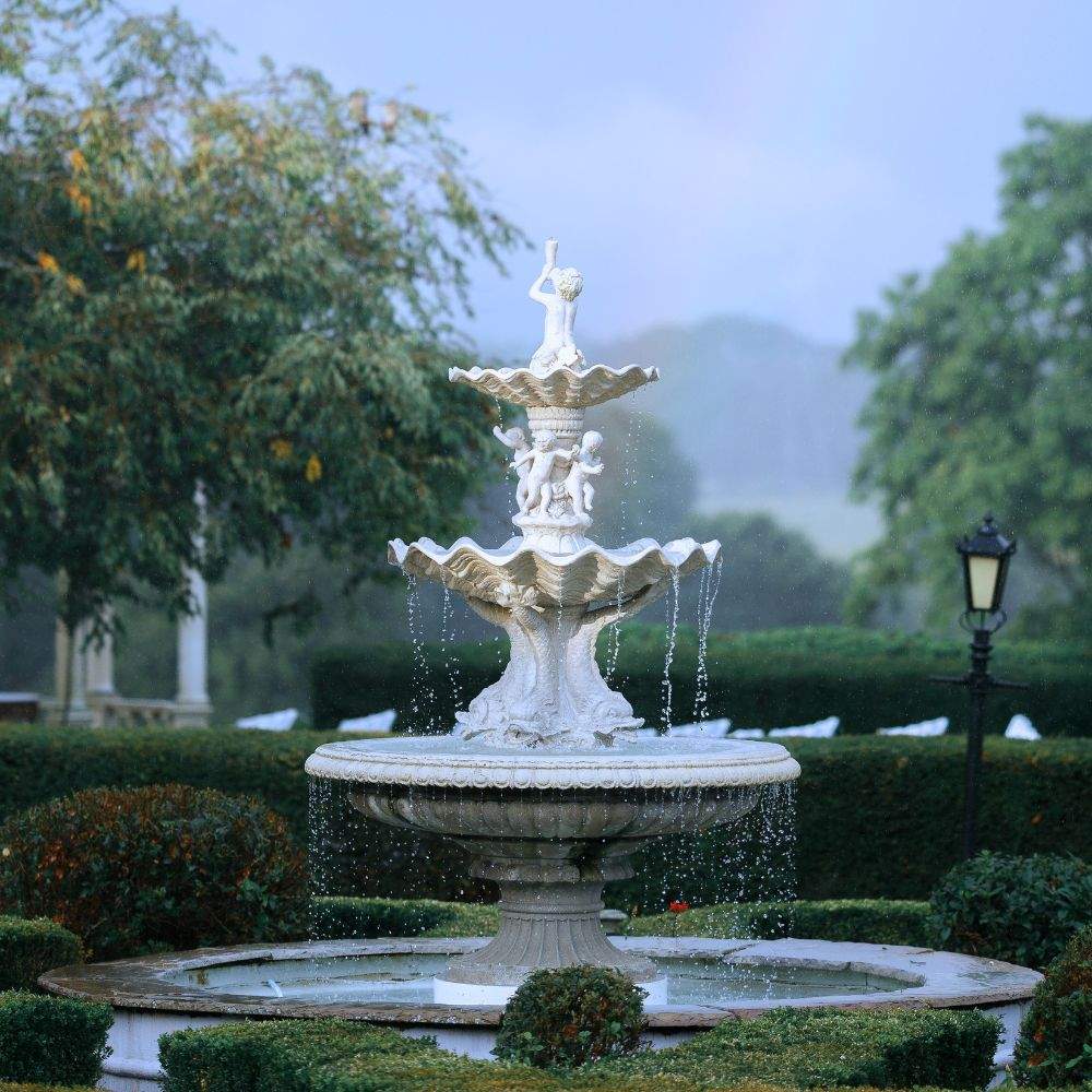A gorgeous classic water fountain in the grounds of Froyle Park