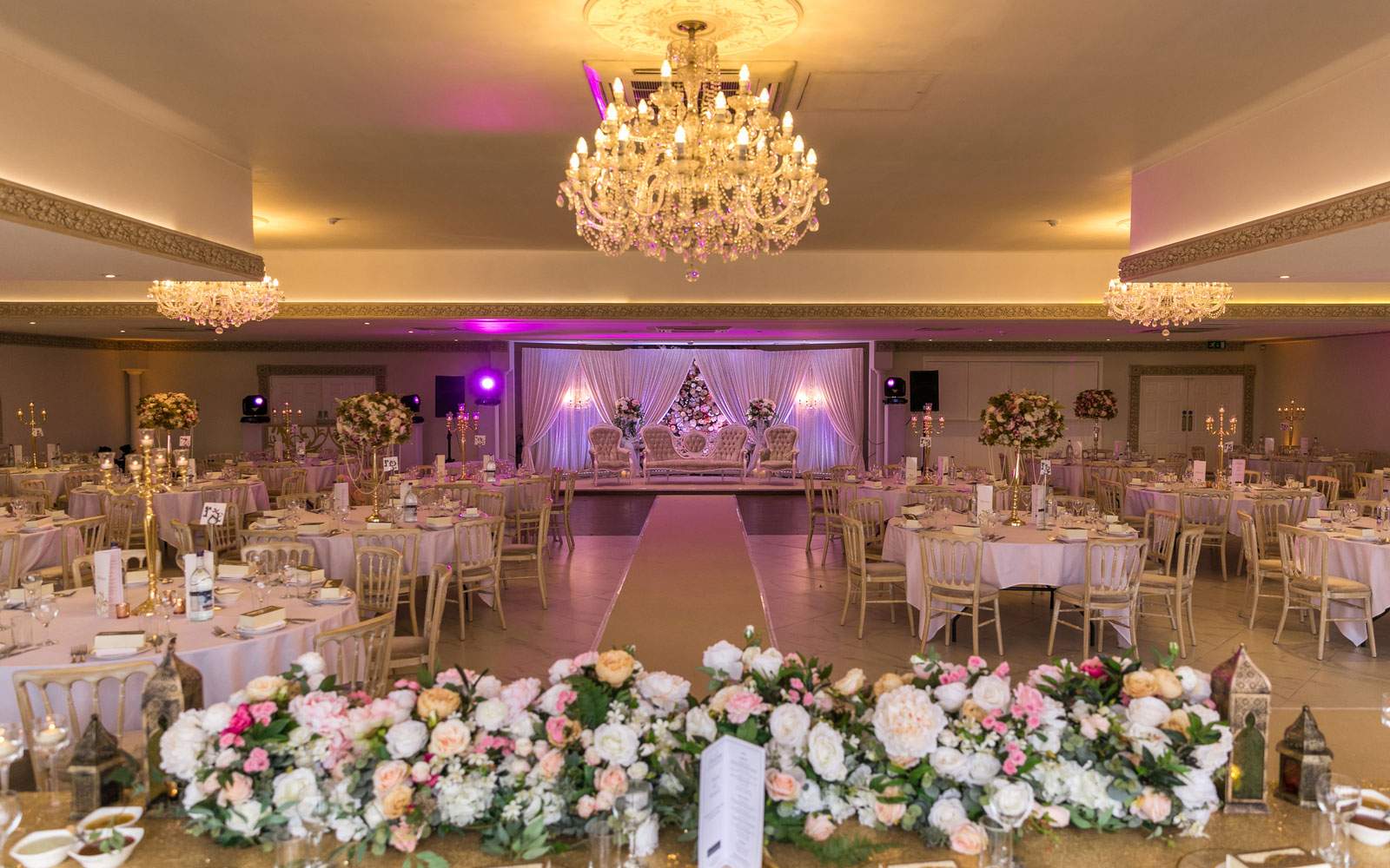 Stage set up for a Muslim wedding at Froyle Park in the Grand Ballroom. The Grand Ballroom at Froyle Park in Hampshire has a capacity of up to 300 guests, making it ideal for Asian Weddings.