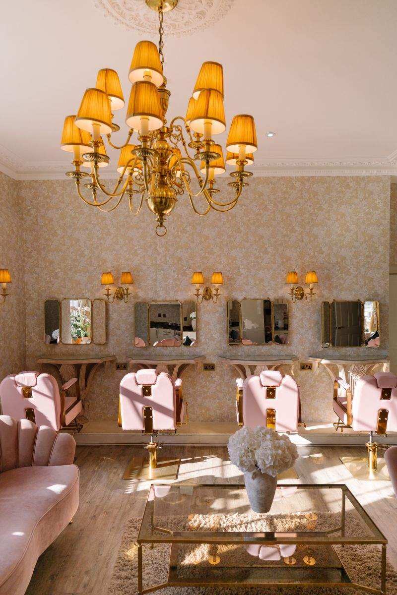 Alongside 32 bedrooms, Froyle Park has a designated getting ready space called the hideaway, featuring makeup stations and plush pink sofas